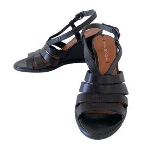 Via Spiga Womens Black Wedge Sandals Size 7‎ NWOB